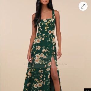 Lulu's Dark Green Floral Maxi Dress